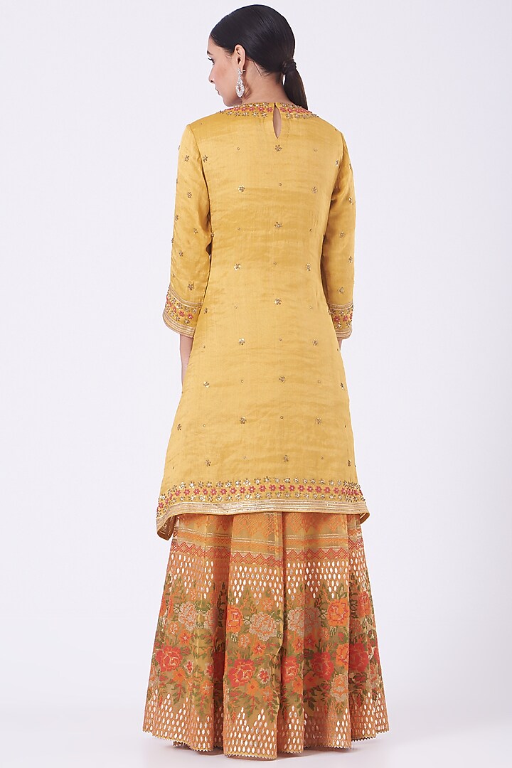Marigold Yellow Silk Organza Bridal Sharara Set by Kavita Bhartia at Pernia's Pop Up Shop