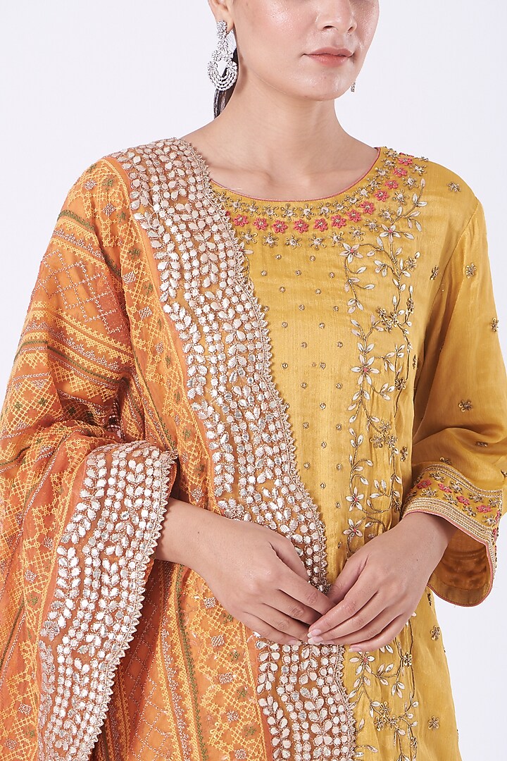 Marigold Yellow Silk Organza Bridal Sharara Set by Kavita Bhartia at Pernia's Pop Up Shop