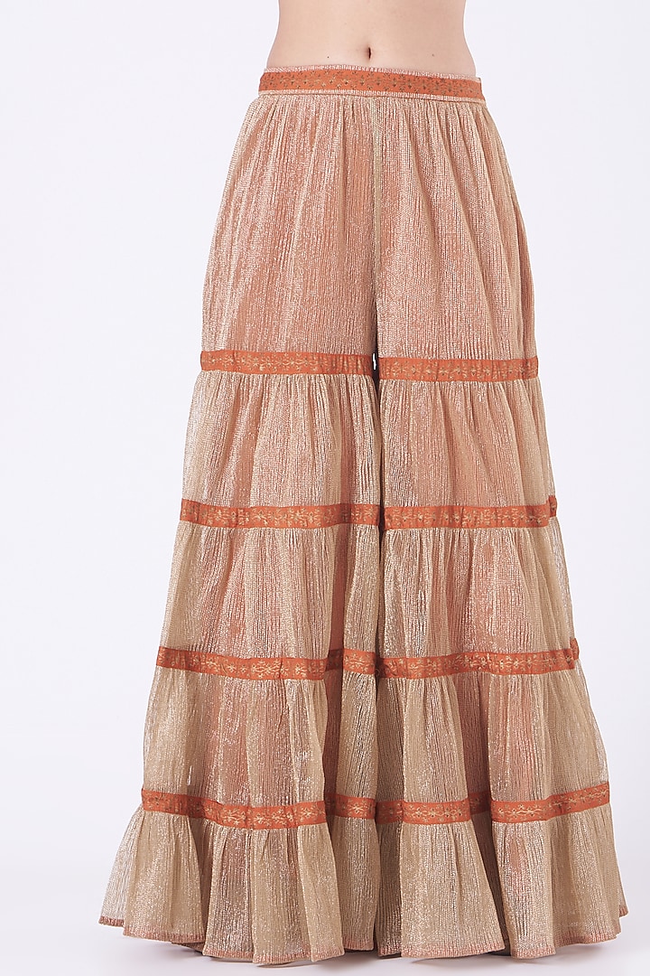 Rust Orange & Gold Textured Tiered Bridal Sharara Set by Kavita Bhartia at Pernia's Pop Up Shop
