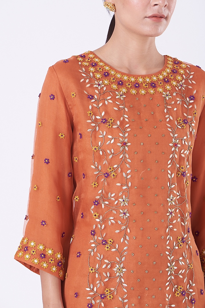 Rust Orange & Gold Textured Tiered Bridal Sharara Set by Kavita Bhartia at Pernia's Pop Up Shop