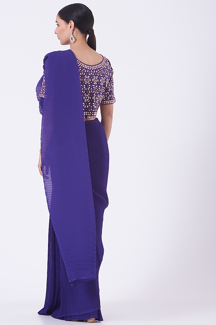 Clear Purple Pre-Stitched Wedding Saree Set by Kavita Bhartia at Pernia's Pop Up Shop
