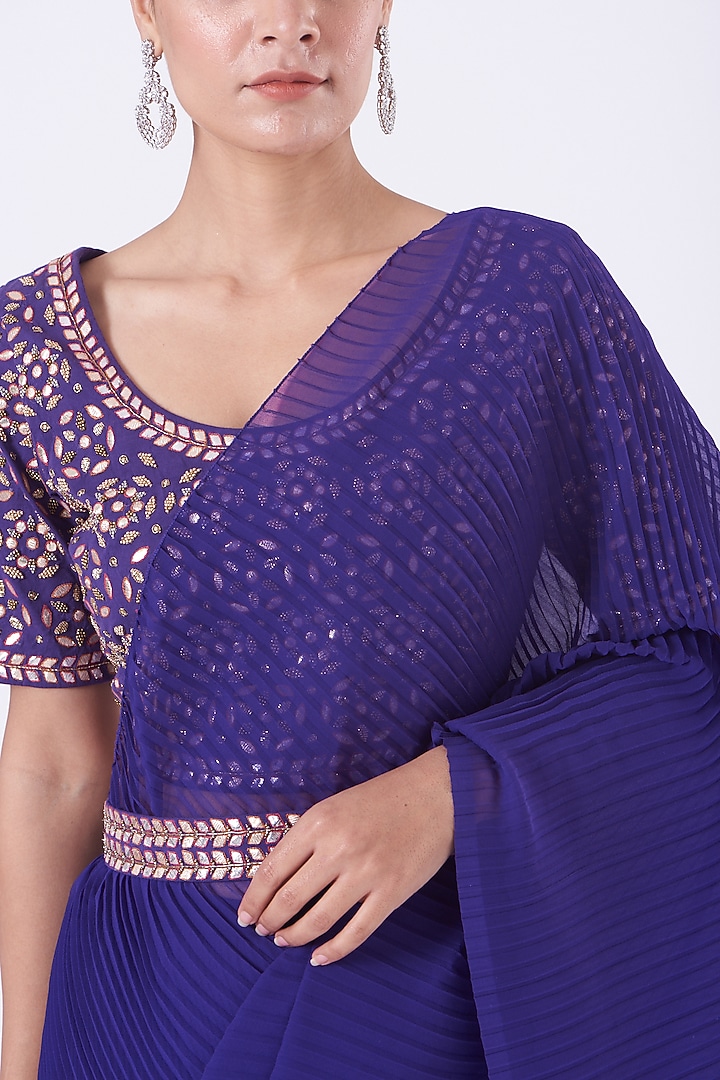 Clear Purple Pre-Stitched Wedding Saree Set by Kavita Bhartia at Pernia's Pop Up Shop