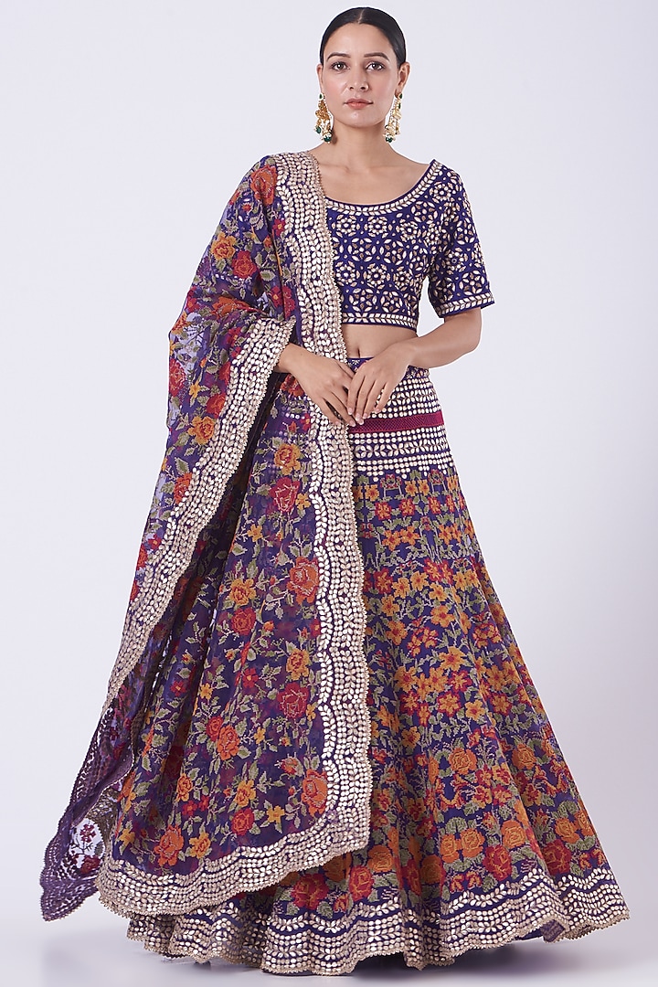 Clear Purple Embroidered Wedding Lehenga Set by Kavita Bhartia at Pernia's Pop Up Shop