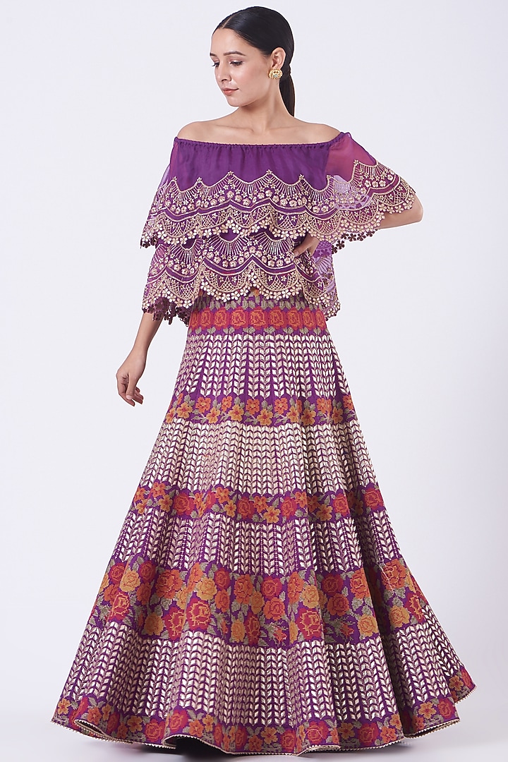 Plum Purple Embroidered Skirt Set by Kavita Bhartia at Pernia's Pop Up Shop