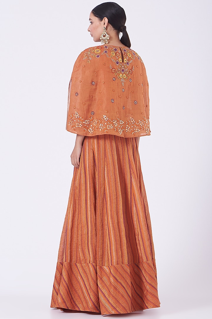 Rust Orange Tissue Chanderi Skirt Set by Kavita Bhartia at Pernia's Pop Up Shop