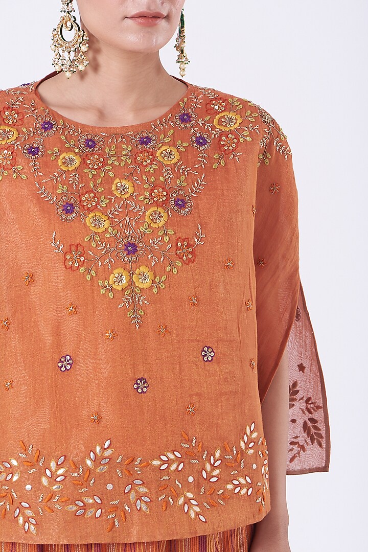 Rust Orange Tissue Chanderi Skirt Set by Kavita Bhartia at Pernia's Pop Up Shop