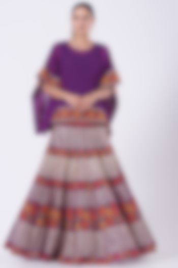 Cadmium Violet Embroidered Skirt Set by Kavita Bhartia at Pernia's Pop Up Shop