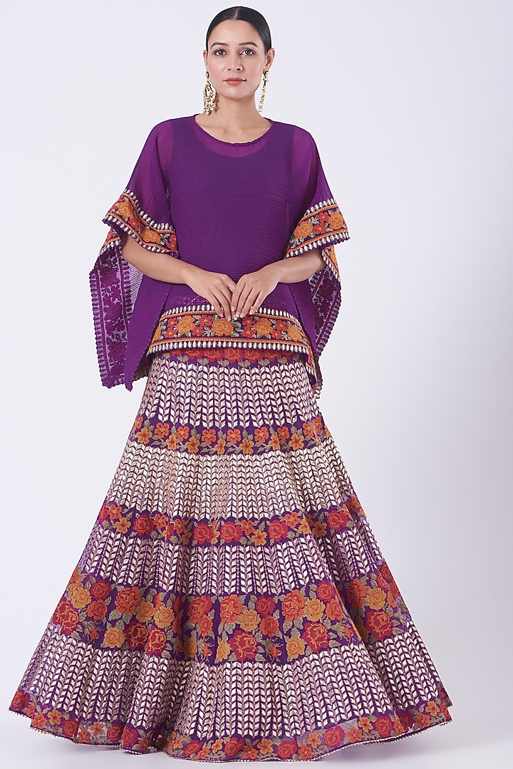 Cadmium Violet Embroidered Skirt Set by Kavita Bhartia at Pernia's Pop Up Shop