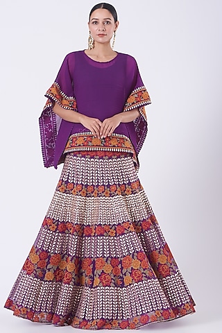 Cadmium Violet Embroidered Skirt Set by Kavita Bhartia