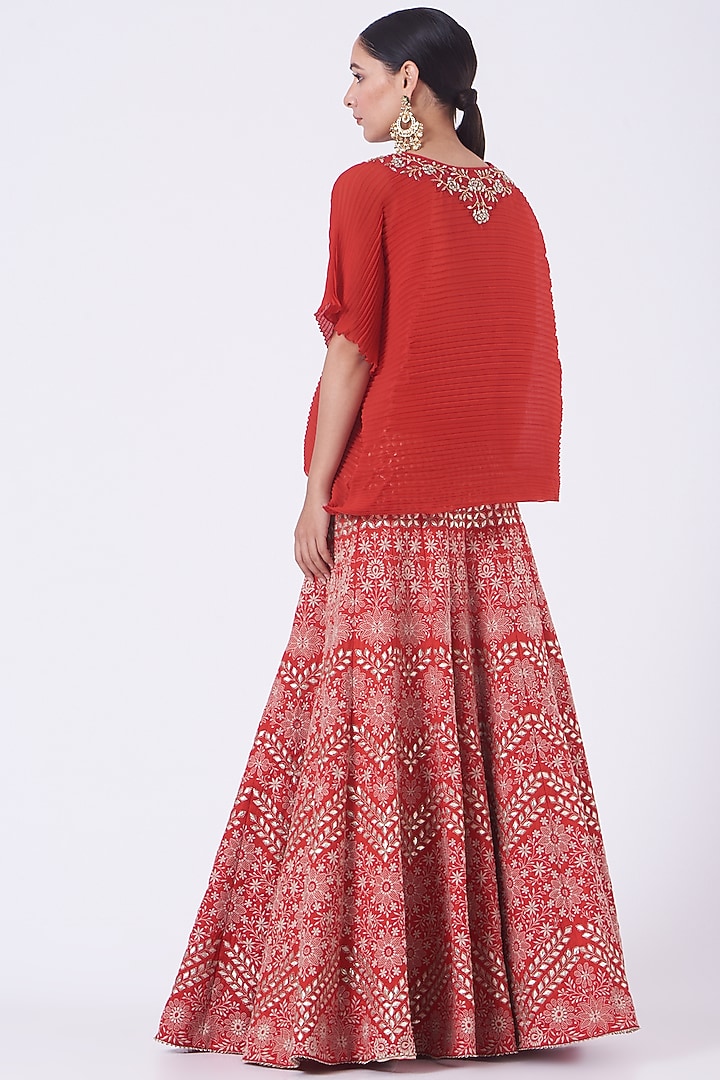 Bright Red Embroidered Skirt Set by Kavita Bhartia at Pernia's Pop Up Shop