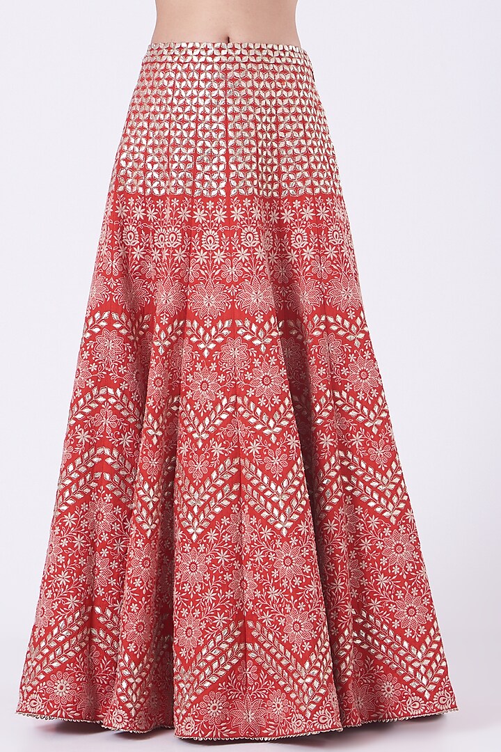 Bright Red Embroidered Skirt Set by Kavita Bhartia at Pernia's Pop Up Shop