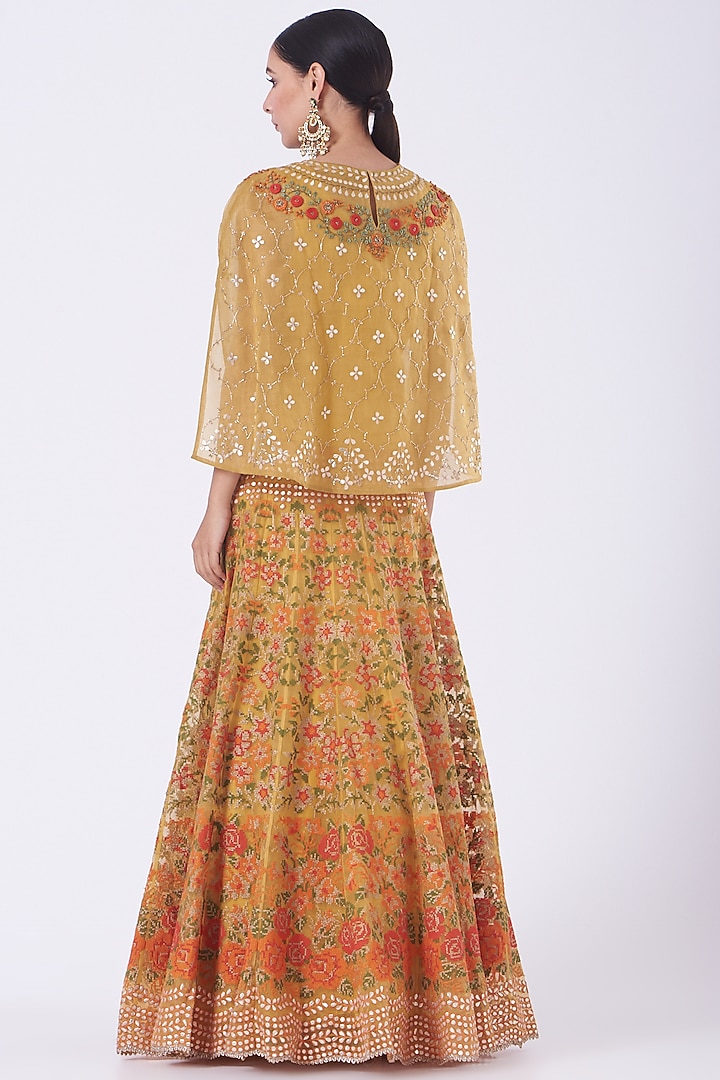 Marigold Yellow Embroidered Skirt Set by Kavita Bhartia at Pernia's Pop Up Shop