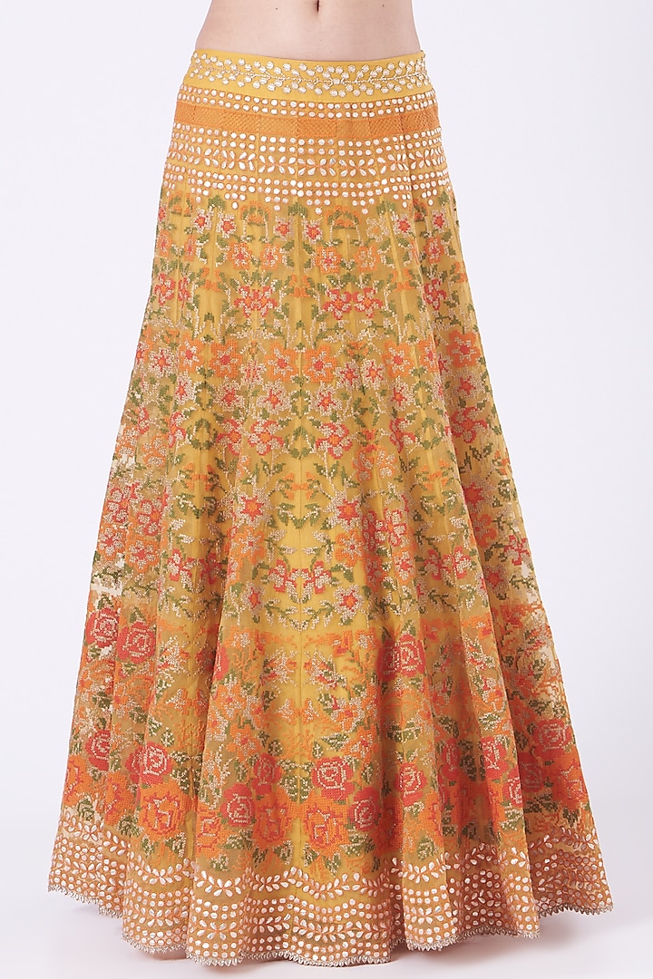 Marigold Yellow Embroidered Skirt Set by Kavita Bhartia at Pernia's Pop Up Shop