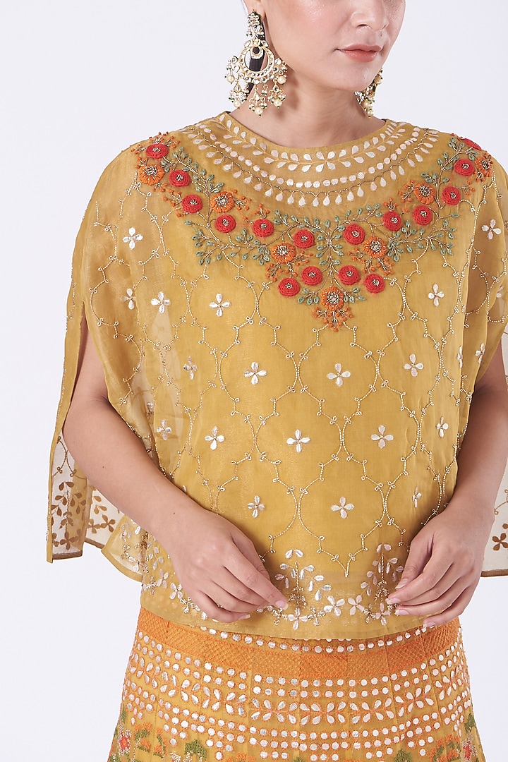 Marigold Yellow Embroidered Skirt Set by Kavita Bhartia at Pernia's Pop Up Shop