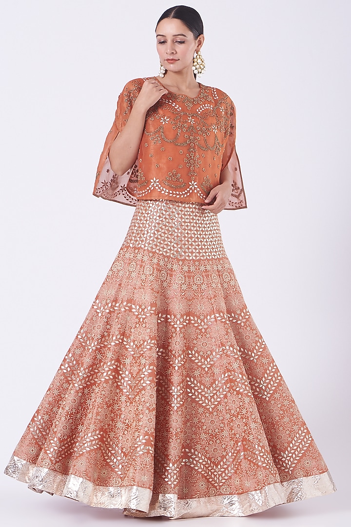 Rust Orange Embroidered Skirt Set by Kavita Bhartia at Pernia's Pop Up Shop