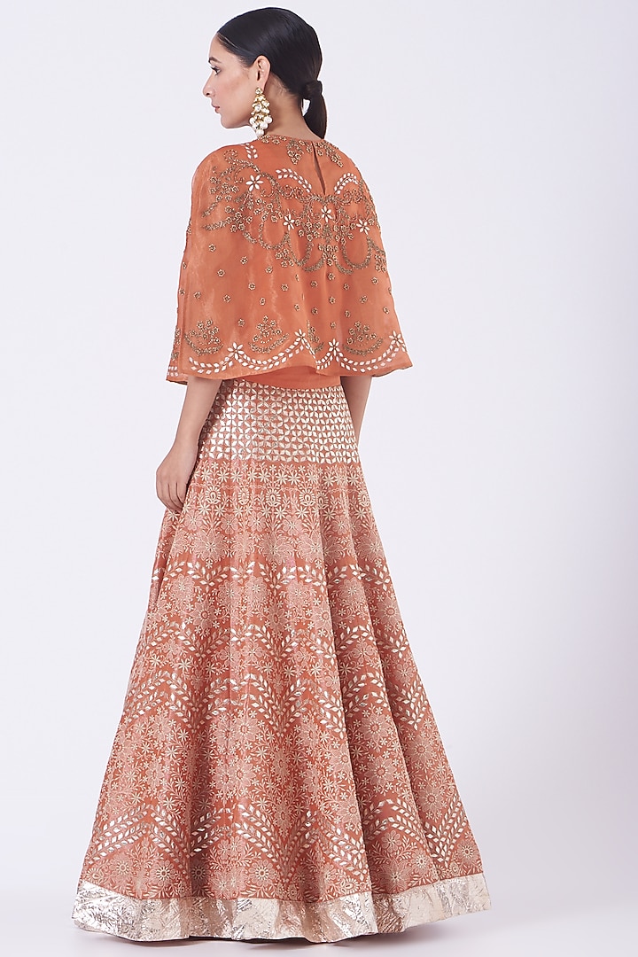 Rust Orange Embroidered Skirt Set by Kavita Bhartia at Pernia's Pop Up Shop
