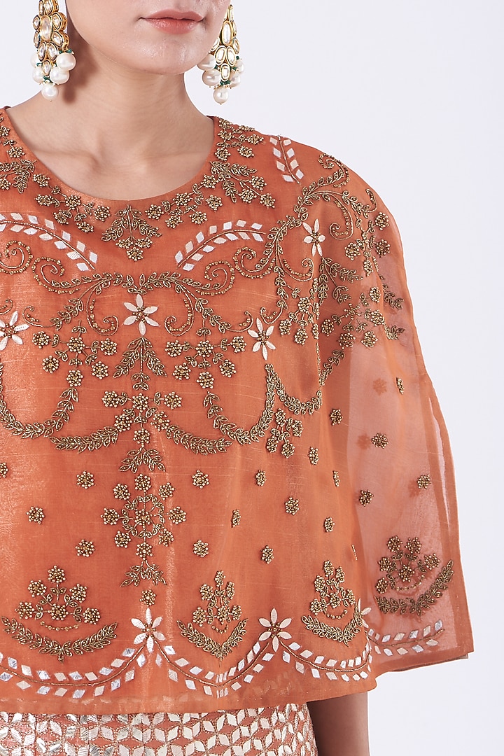 Rust Orange Embroidered Skirt Set by Kavita Bhartia at Pernia's Pop Up Shop