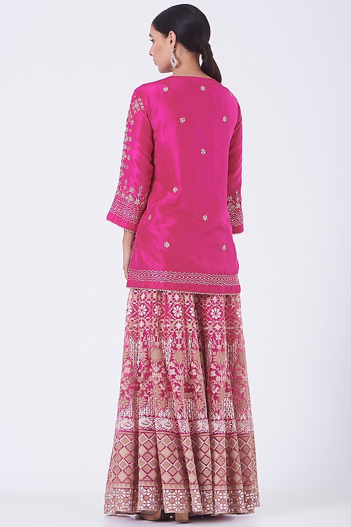 French Fuchsia Hand Embroidered Bridal Sharara Set by Kavita Bhartia at Pernia's Pop Up Shop