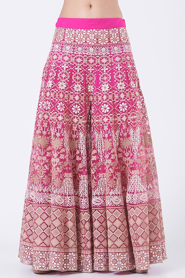 French Fuchsia Hand Embroidered Bridal Sharara Set by Kavita Bhartia at Pernia's Pop Up Shop