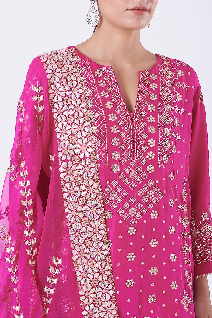 French Fuchsia Hand Embroidered Bridal Sharara Set by Kavita Bhartia at Pernia's Pop Up Shop