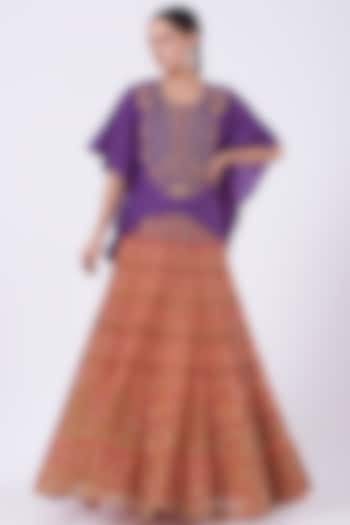 Rust Orange Cross Stitch Embroidered Skirt Set by Kavita Bhartia