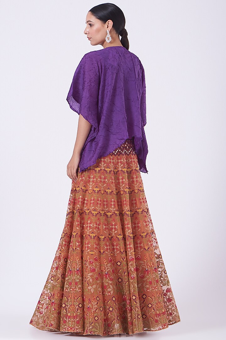 Rust Orange Cross Stitch Embroidered Skirt Set by Kavita Bhartia at Pernia's Pop Up Shop