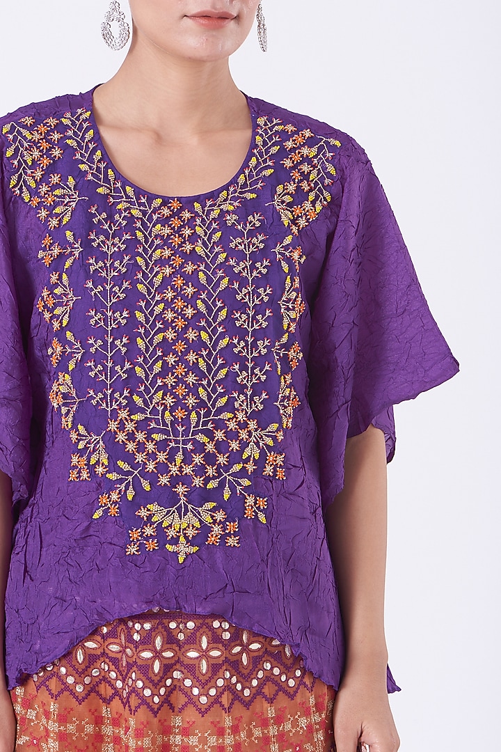 Rust Orange Cross Stitch Embroidered Skirt Set by Kavita Bhartia at Pernia's Pop Up Shop