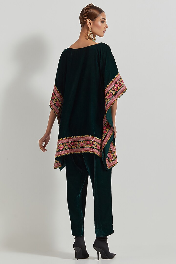 Bottle Green Velvet Co-Ord Set by Kavita Bhartia at Pernia's Pop Up Shop