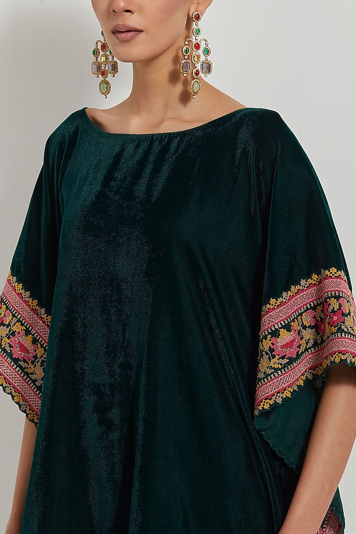Bottle Green Velvet Co-Ord Set by Kavita Bhartia at Pernia's Pop Up Shop