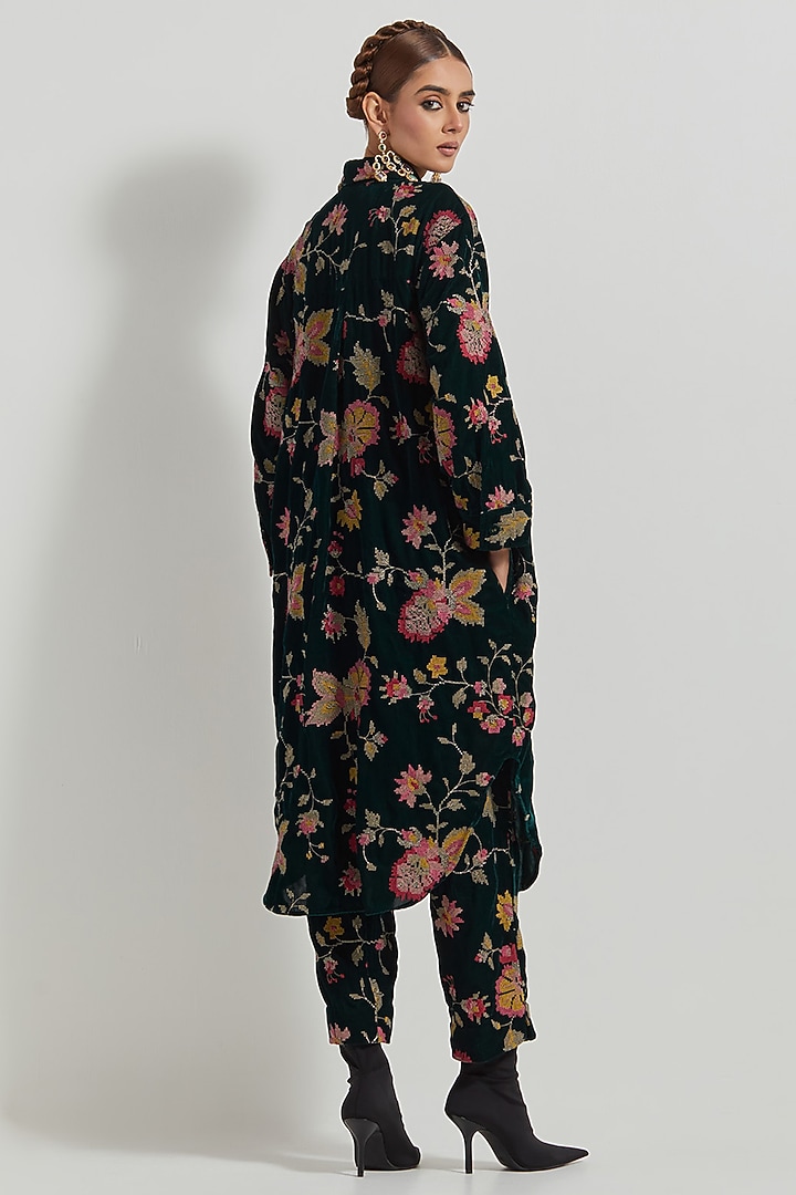 Bottle Green Velvet Embroidered Co-Ord Set by Kavita Bhartia at Pernia's Pop Up Shop
