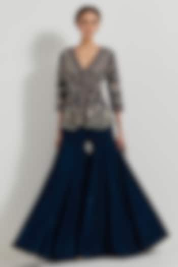 Teal Velvet Gharara Set by Kavita Bhartia at Pernia's Pop Up Shop