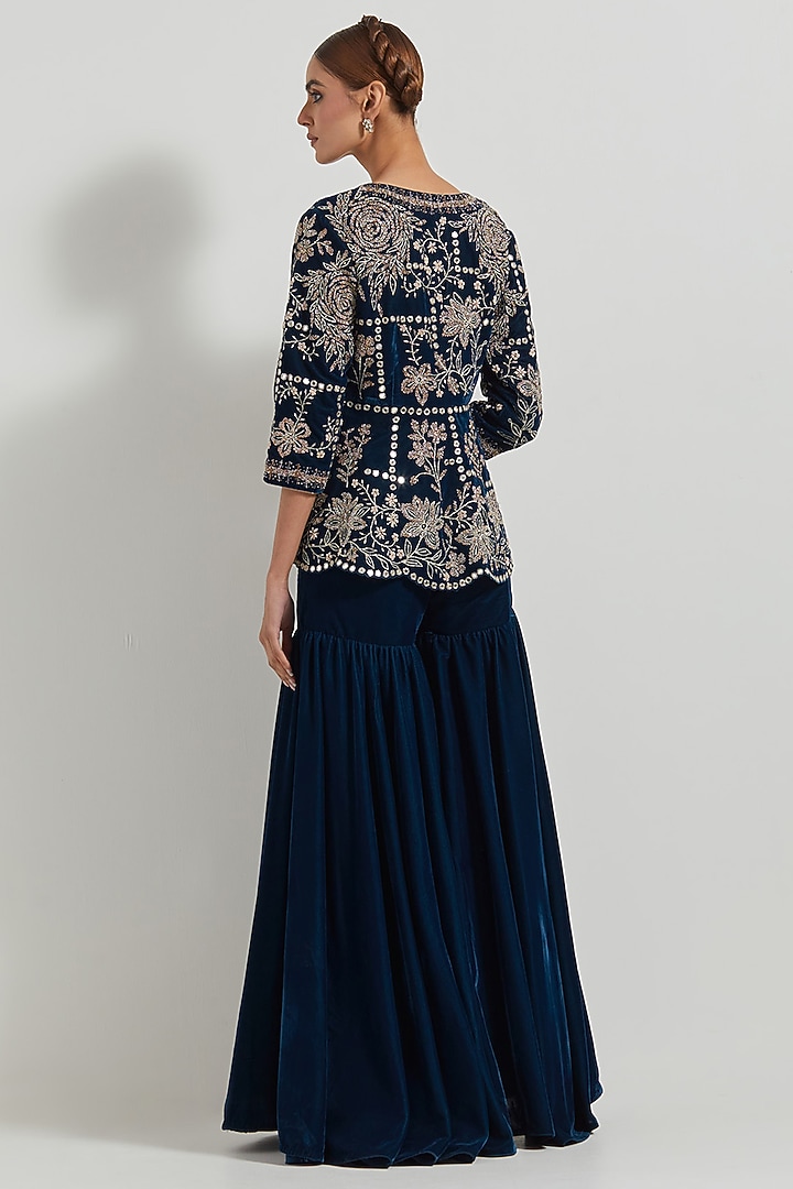 Teal Velvet Gharara Set by Kavita Bhartia at Pernia's Pop Up Shop