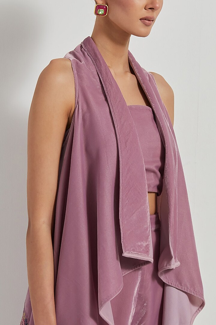 Lavender Velvet Embroidered Co-Ord Set by Kavita Bhartia at Pernia's Pop Up Shop