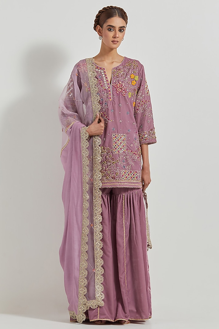 Lavender Velvet Wedding Sharara Set by Kavita Bhartia at Pernia's Pop Up Shop