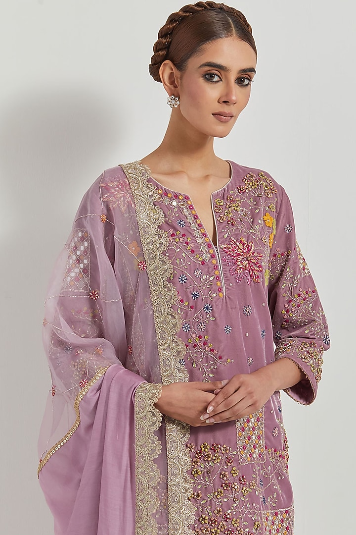 Lavender Velvet Wedding Sharara Set by Kavita Bhartia at Pernia's Pop Up Shop