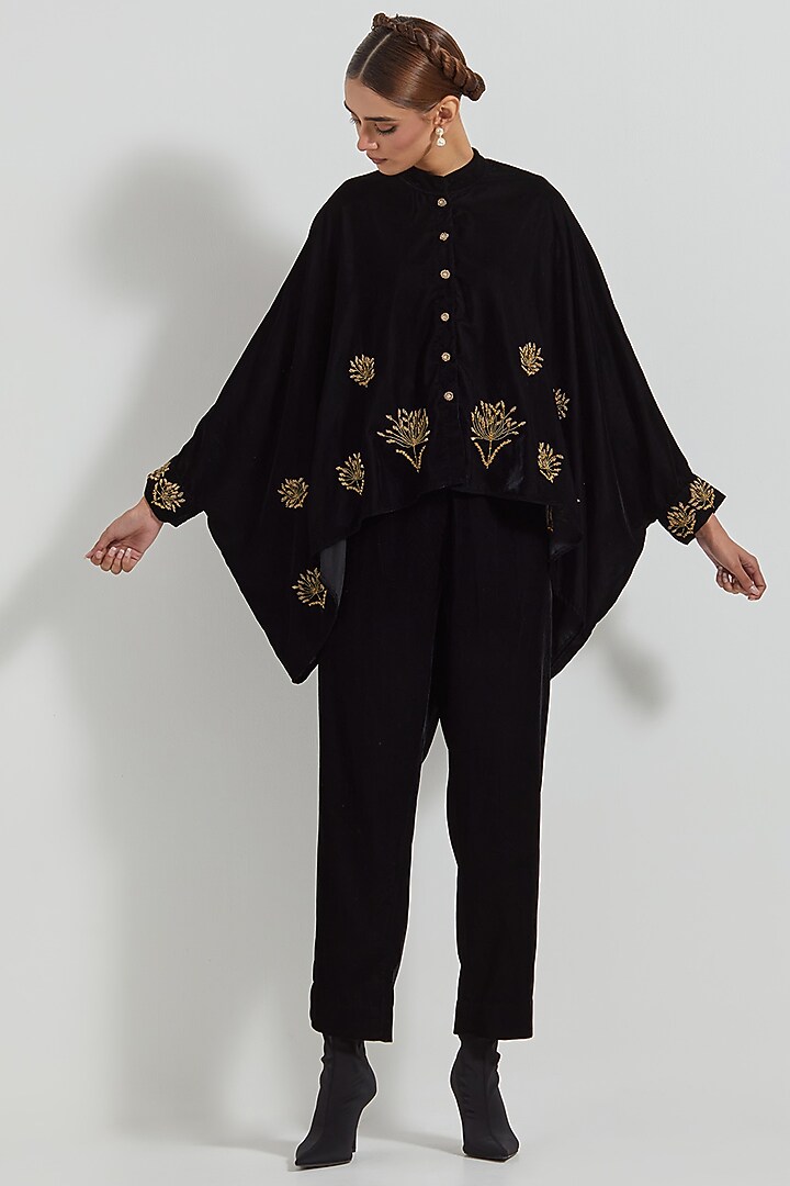 Black Velvet Zardosi & Floral Embellished Co-Ord Set by Kavita Bhartia at Pernia's Pop Up Shop