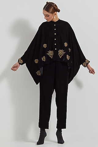 Black Velvet Zardosi & Floral Embellished Co-Ord Set by Kavita Bhartia