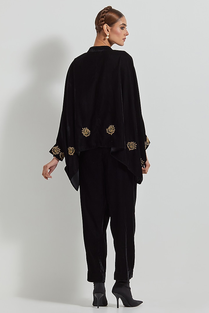 Black Velvet Zardosi & Floral Embellished Co-Ord Set by Kavita Bhartia at Pernia's Pop Up Shop