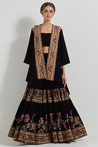 Black Velvet Pleated Sharara Set by Kavita Bhartia