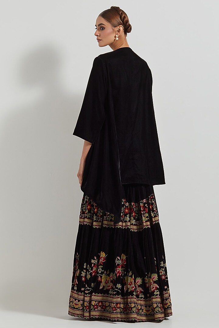 Black Velvet Pleated Wedding Sharara Set by Kavita Bhartia at Pernia's Pop Up Shop