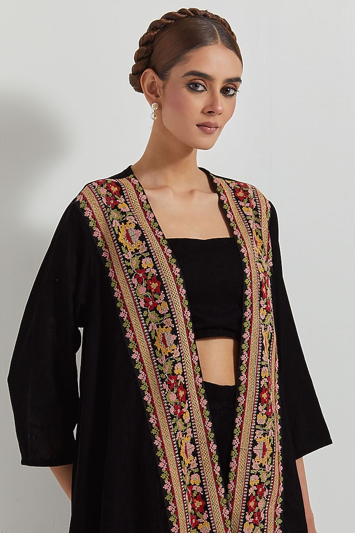 Black Velvet Pleated Wedding Sharara Set by Kavita Bhartia at Pernia's Pop Up Shop