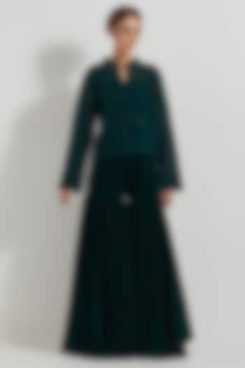 Bottle Green Velvet Sharara Set by Kavita Bhartia at Pernia's Pop Up Shop