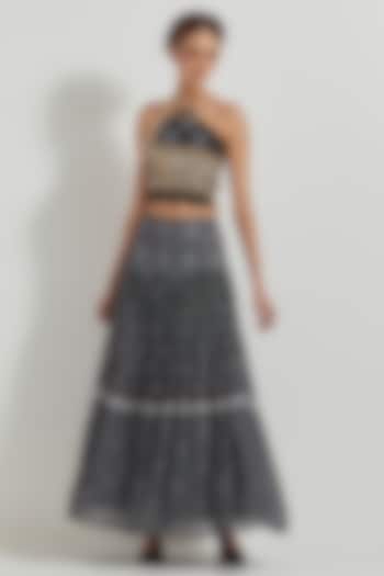 Black Georgette Bandhani Printed Skirt Set by Kavita Bhartia at Pernia's Pop Up Shop