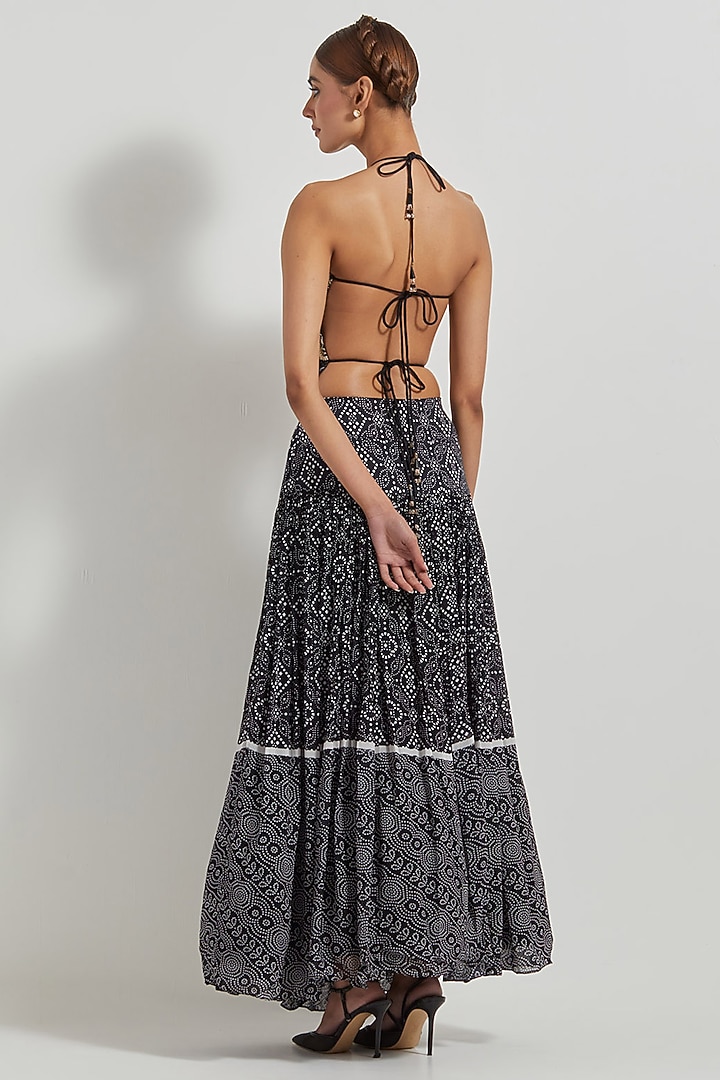 Black Georgette Bandhani Printed Skirt Set by Kavita Bhartia at Pernia's Pop Up Shop