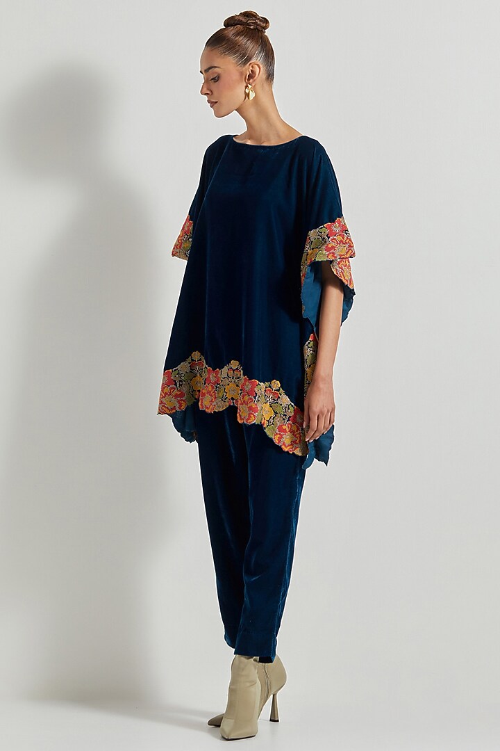 Teal Velvet Co-Ord Set by Kavita Bhartia at Pernia's Pop Up Shop