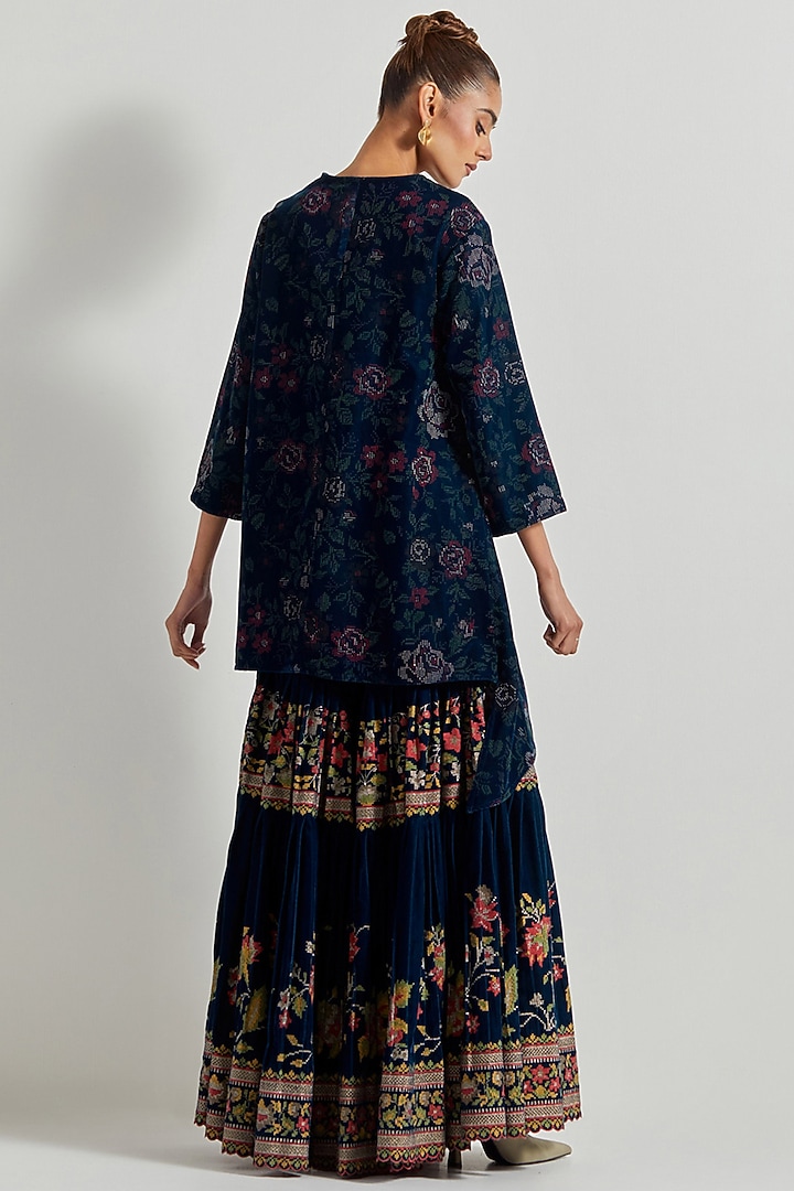 Teal Velvet Pleated Wedding Sharara Set by Kavita Bhartia at Pernia's Pop Up Shop