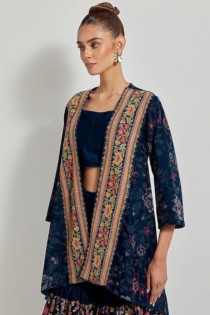 Teal Velvet Pleated Wedding Sharara Set by Kavita Bhartia at Pernia's Pop Up Shop