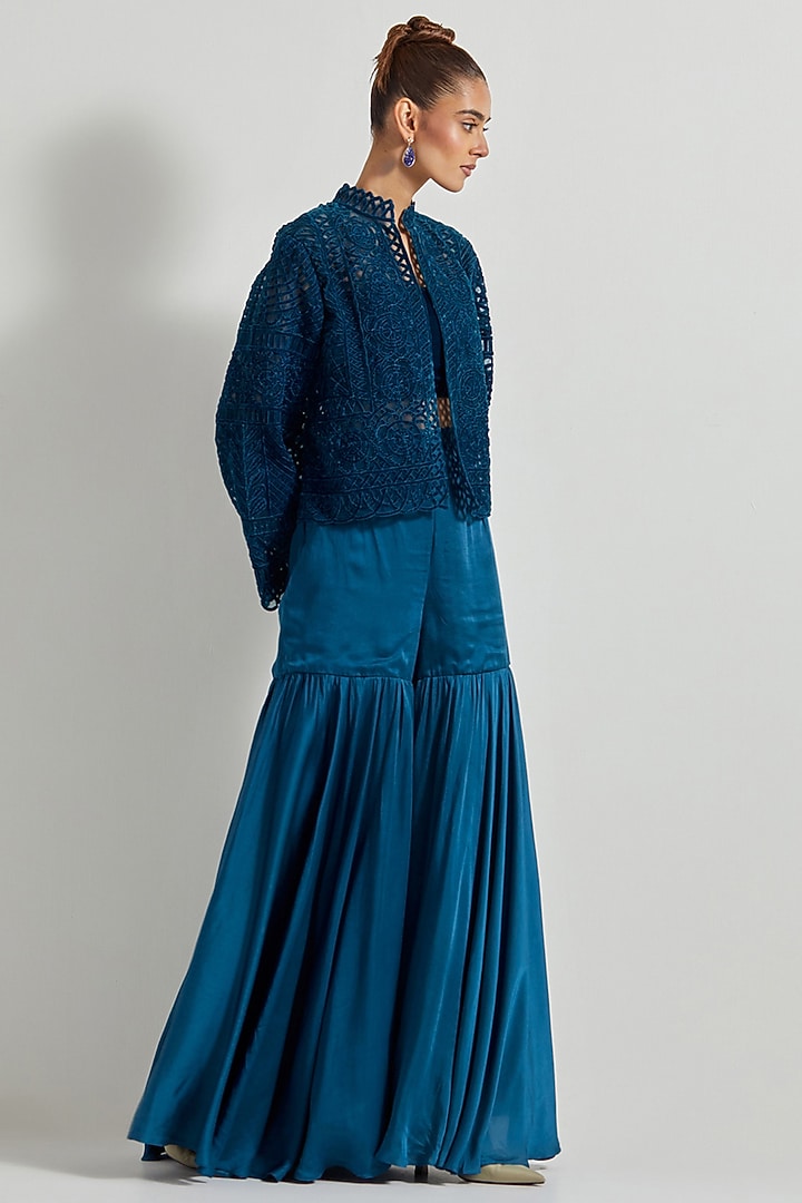 Teal Velvet Wedding Sharara Set by Kavita Bhartia at Pernia's Pop Up Shop