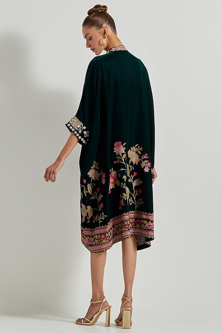 Black Velvet Hand Embellished Midi Vacation Dress by Kavita Bhartia at Pernia's Pop Up Shop