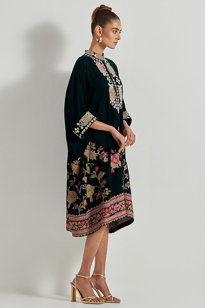 Black Velvet Hand Embellished Midi Vacation Dress by Kavita Bhartia at Pernia's Pop Up Shop